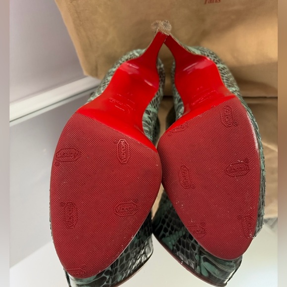Christian Louboutin Bianca Python Peep Toe Platform Pumps Green Red Sole 39 - Picture 6 of 17